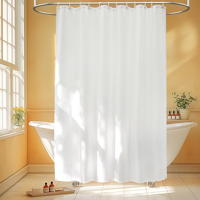 Waterproof Fabric Shower Curtain Liner with 3 Weighted Magnets, 72 x 90 Inch White Washable Shower Curtain Tall, Extra Long Cloth Shower Liner for Bathroom