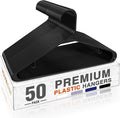 HOUSE DAY Black Plastic Hangers 50 Pack, Plastic Clothes Hangers with Built-in Hooks, Durable and Strong Plastic Coat Hangers for Closet, Space Saving Clothing Hanger for Shirts, Coats, Skirt, Dress