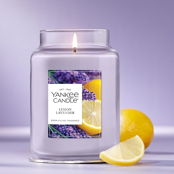 Yankee Candle Lemon Lavender, Scented Candle, 22oz Large Jar with up to 150 Hour Burn Time, Giftable, Birthdays