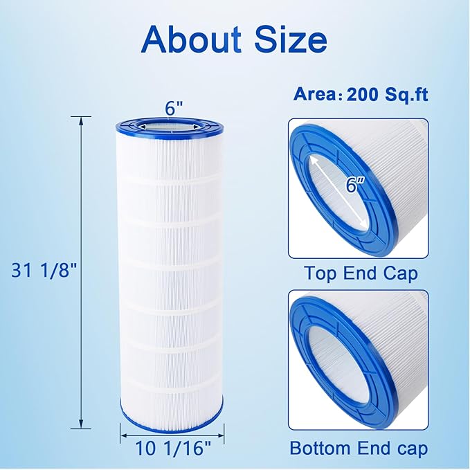 PAP200 Pool Filter Cartridge Compatible with CC200, Unicel C-9419, Clean & Clear 200, R173217, Filbur FC-0688, 59054400, Aladdin 29902, 200 sq.ft Filter Cartridge, 1 Pack
