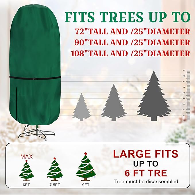 Upright Christmas Tree Storage Bag - Fits Topiary Trees Up to 6ft, Durable Lightweight Vertical Cover for Holiday Trees & Topiaries, Easy Xmas Storage (Green, 6FT)