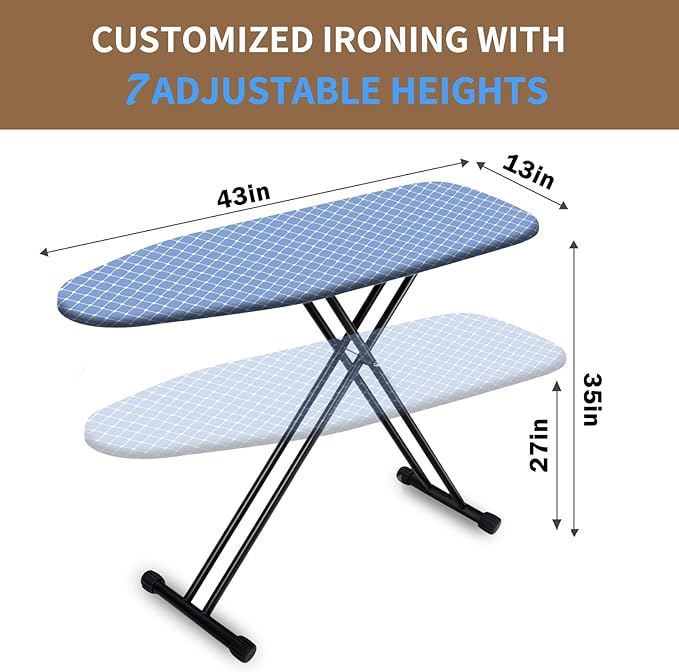 Deegureet Ironing Board, Compact and Space Saver,Size 43 x 13 Ironing Board with Extra Thick Heavy Duty Padded, Stable Structure,Easy to Fold Blue