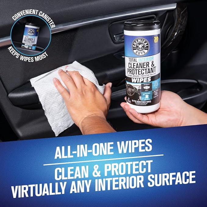 Chemical Guys Total Interior Cleaner & Protectant Canister Wipes, Great for Cars, Trucks, SUVs, RVs, & More (30 Ct) - PMWCSPI22030