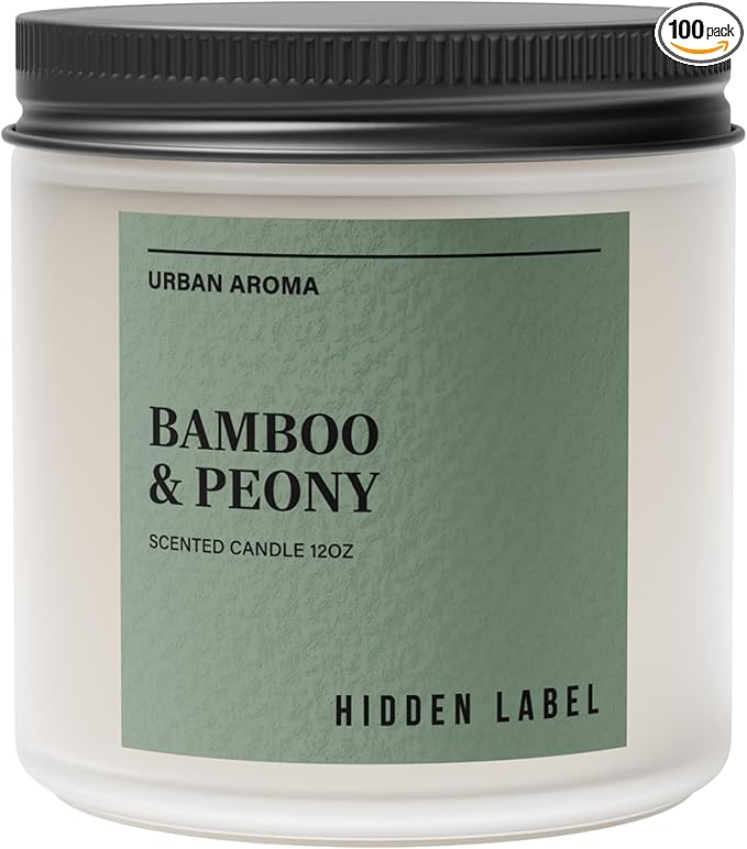 Hidden Label Bamboo Peony Scented Candle, 12oz 2 Wick Natural Soy Non Toxic Candles, Clean Burning Long Lasting Aromatherapy for Home | Gifts | Décor,Premium Scents for Relaxation & Stress Relief