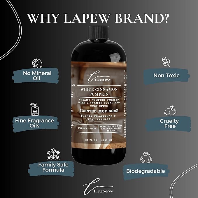 Lapew White Cinnamon Pumpkin Scented Mop Soap Concentrate 36 oz | Premium Fragranced Floor Cleaner | Streak-Free | Hard Floor Cleaning Solution | Eco Friendly | Made in USA (White Pumpkin)