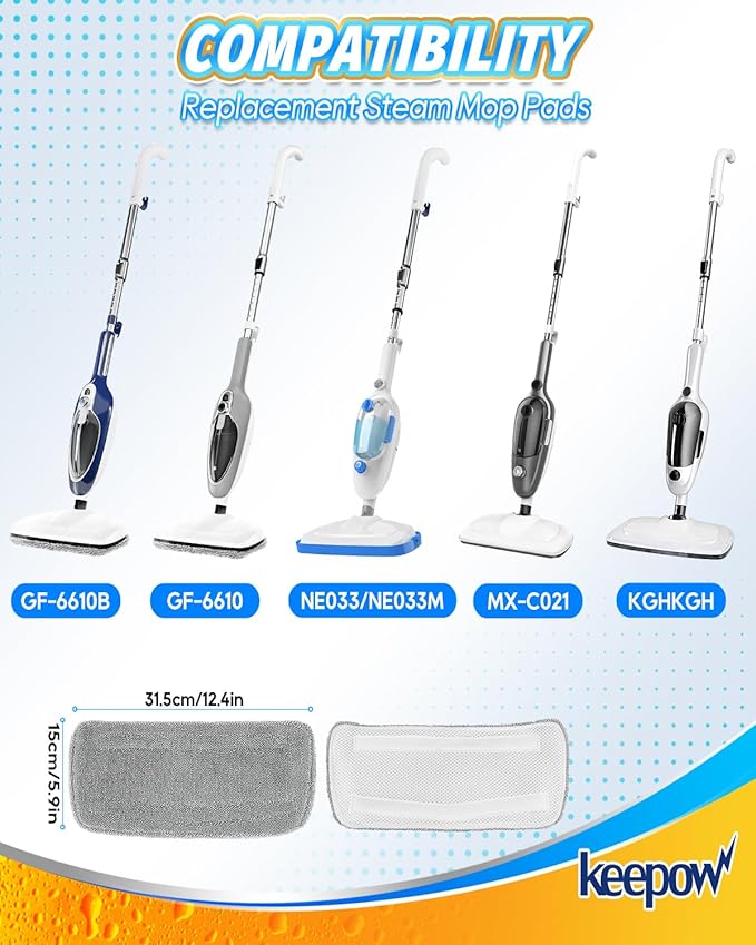 KEEPOW Steam Mop Pads Compatible with GorFanty Steam Mop GF-6610/GF-6610B Model, 3 Pack Washable and Reusable Microfiber Mop Replacement Pads Compatible with Neugo NE033/NE033M Steam Mops