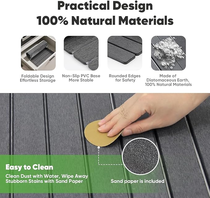 Stone Drying Mat for Kitchen Counter, Quick Diatomaceous Earth Mats for Dishes, 23.6"L x 15.7" W Super Absorbent Fast Drying Collapsible Countertop Stone Mat (Dark Grey, Extra Large)