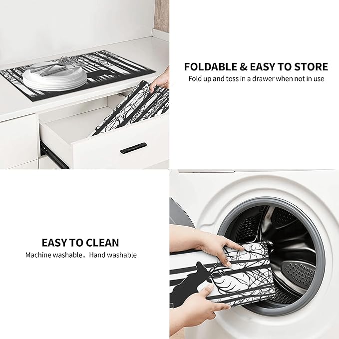 Deer Dish Drying Mat for Kitchen Counter Microfiber Super Absorbent Non-Slip Dish Drying Pad for Countertops Dishes Utensils Stylish Quick-Dry Machine Washable 18x24 Inch