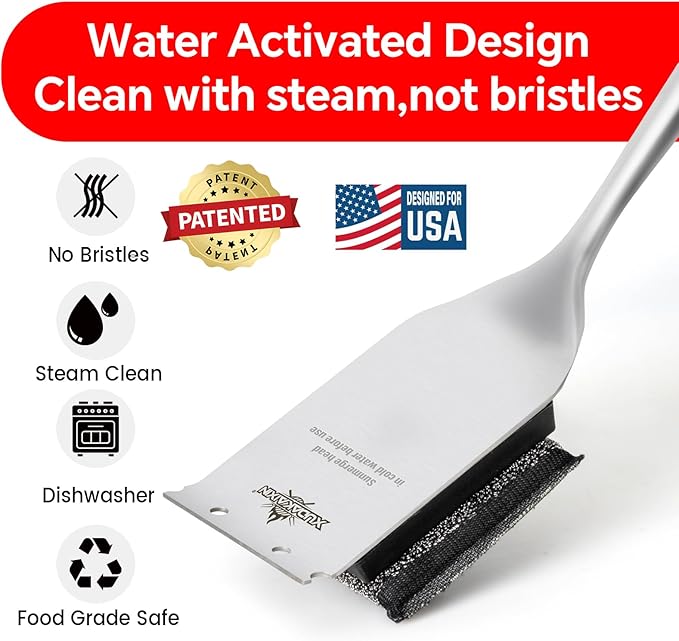 XUDAKAIXIN Bristle-Free Grill Brush with Replacement Head. Ultra Safe & Efficient Cleaner for Cast Iron and Stainless Steel Outdoor Grills.Gifts for Men/Dad