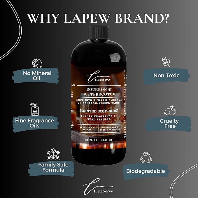 Lapew Bourbon & Butterscotch Scented Mop Soap Concentrate 36 oz | Premium Fragranced Floor Cleaner | Streak-Free | Hard Floor Cleaning Solution | Eco Friendly | Made in USA