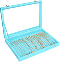 Necklace Organizer Box Premium 20 Hooks Velvet Necklace Display Jewelry Tray with Transparent Lid Jewelry Necklace Display Box for Necklace Pendants Suitable for Women and Girls (Light Blue)