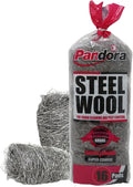 Pandora Steel Wool #4 – Extra Coarse Grade, 16 Pads for Tough Cleaning and Pest Control - Quality Metal Strands - Ideal for Removing Stubborn Paint, Rust, Dirt, and Varnish