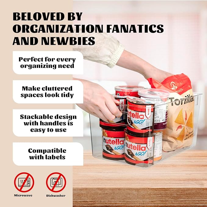 Joymeezo Clear Plastic Storage Bins-6 Pack Large Pantry Organizers and Storage Containers for Kitchen, Bathroom, Under-Sink, Office, Closet, Garage, Freezer and Snack