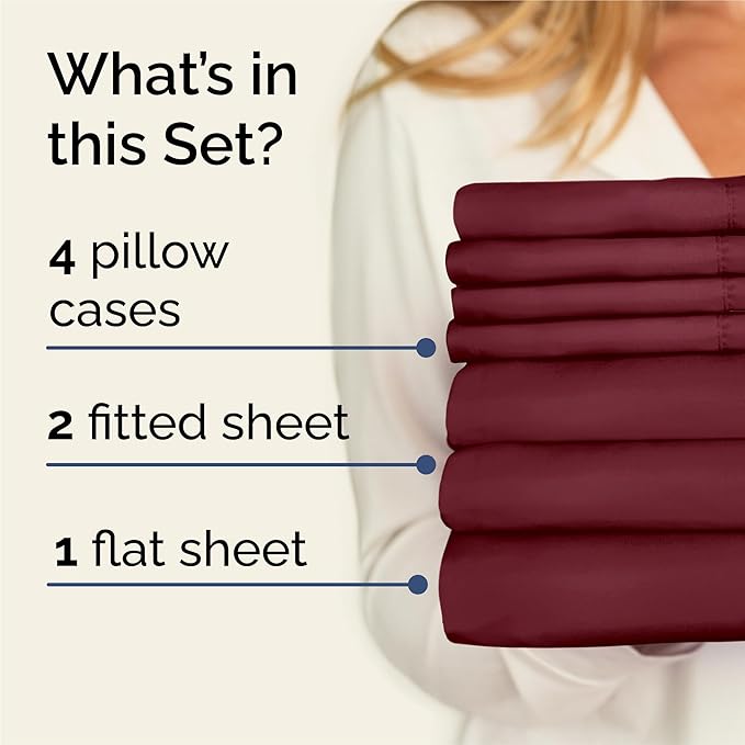 Split King 7 Piece Sheet Set - Comfy Breathable & Cooling - Soft Hotel Luxury Bedding Set with 8-16 Inch Deep Pockets - 1 Flat & 2 Fitted Sheet & 4 Pillowcases - Wrinkle Free & Easy Care - Burgundy