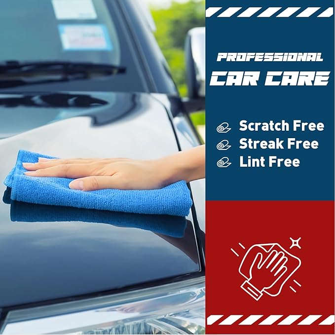 TEAWOO Microfiber Cleaning Cloths-18 Pack, Cleaning Rags, Microfiber Towels for Cars, Home Blue (12x12 inches)