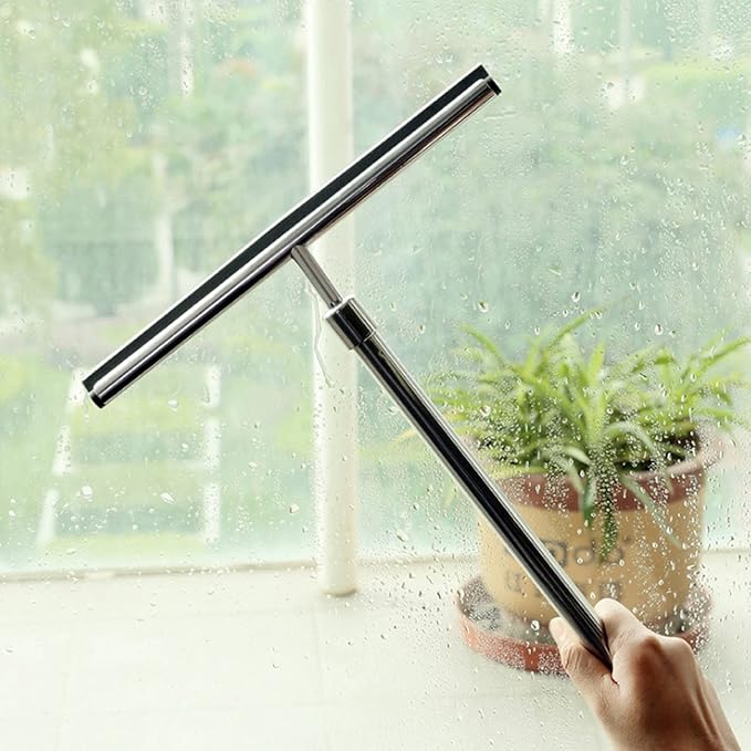 Extendable Stainless Steel Squeegee Telescoping Shower Glass & Window Cleaner with Scraper Blade for Bathroom Car Mirror Tile Professional Reach Tool with Adjustable Handle