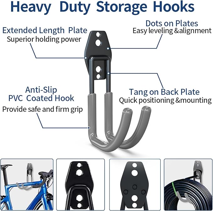 3-H Garden Hose Holder Wall Mount 4 Pack,Solid Steel Hose Hanger,Water Hose Holders for Outside,Perfect for Hanging Outdoor Air Hose,Ropes,Pipes,Garden Tools,Ladders,Bikes,Bulk Items(Gray)