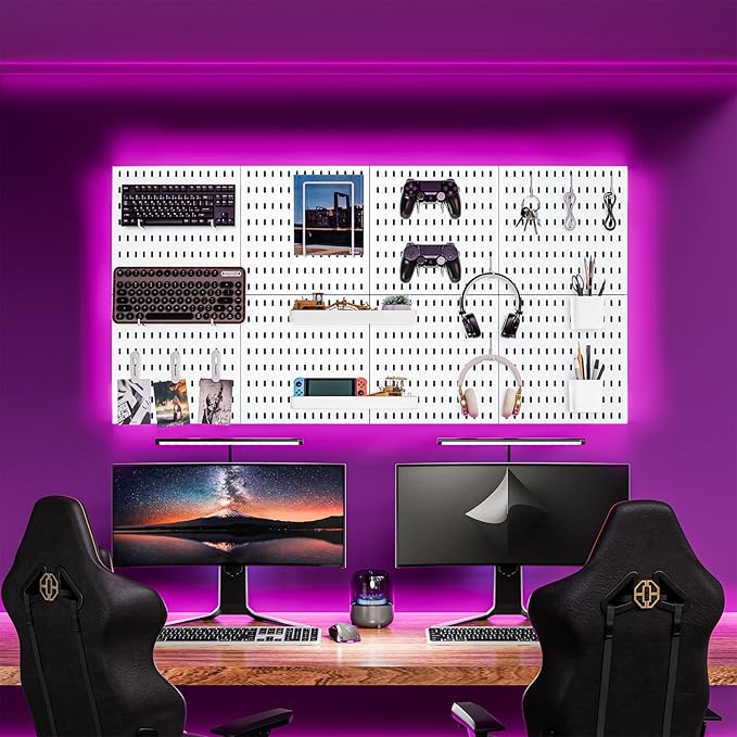 RIVTUN Wall-Mounted Pegboard Kit, 50.4" x 25.2" Organizer Panel – Large, Cost-Effective & Nail-Free Installation White