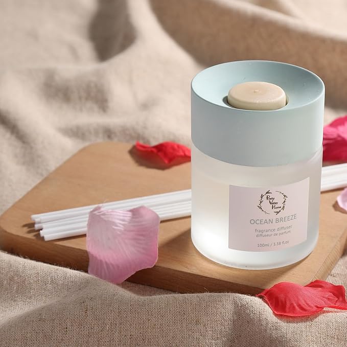Reed Diffuser Set, Pretty Valley Home Diffuser 100Ml / 3.38fl OZ Gift Box - Includes Reed Diffuser Sticks, Fragrance Oil, and Glass Bottle for Bathroom Office Living Room Decor (White Peach & Oolong)