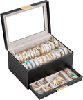 Lolalet Bracelet Holder Organizer with Clear Lid and Drawer, Bangle Storage Box Jewelry Display Holder for Watches, Jewellery Case for Women -Black