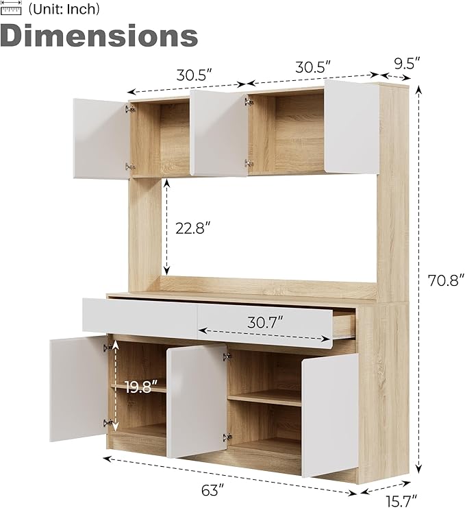71" XL Pantry Cabinet,Kitchen Storage Cabinets with 15.7" Countertop,Kitchen Pantry Cabinet with 2 Drawer and 4 Storage compartments, Hutch Cabinet for Kitchen/Dining Room
