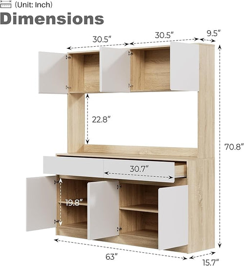 71" XL Pantry Cabinet,Kitchen Storage Cabinets with 15.7" Countertop,Kitchen Pantry Cabinet with 2 Drawer and 4 Storage compartments, Hutch Cabinet for Kitchen/Dining Room