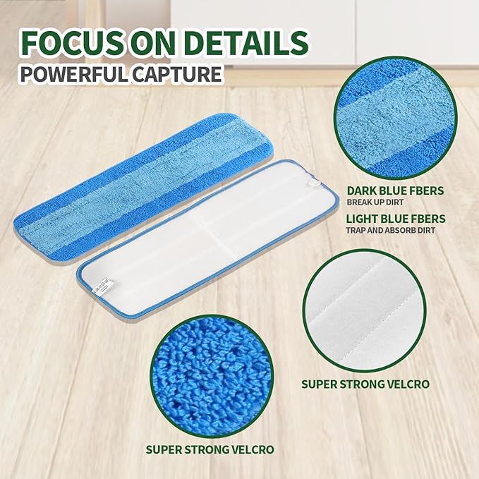 ZHAYAO 6 Pack Microfiber Cleaning Pads for Bona Mop, Reusable Microfiber Mop Pads for 18 Inch Mop, Hardwood & Hard Surface Floors Replacement Cleaning Mop Pads, Machine Washes