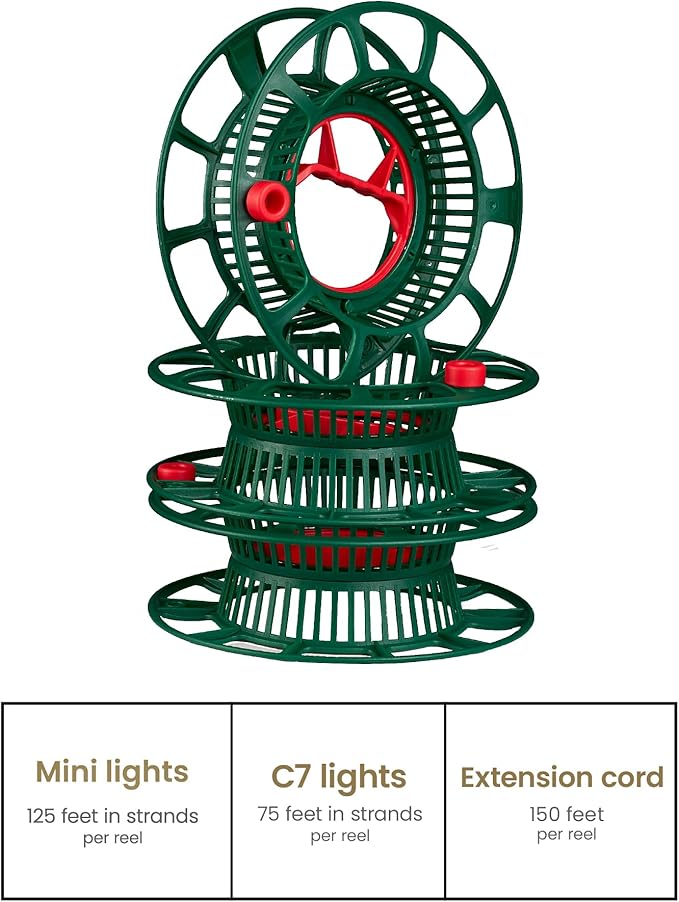 ZOBER Christmas Light Storage Reels - Christmas Light Organizer with 3 Plastic Wheels - 600D Oxford Fabric - Fits 200 Mini Lights per Spool, Lights Storage - Stitched Reinforced Handles - Red