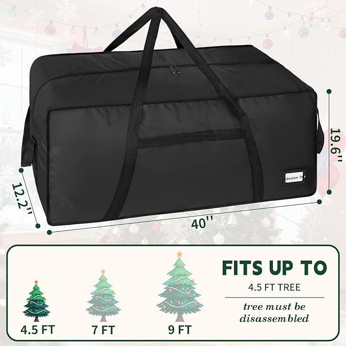 4.5 ft Christmas Tree Storage Bag, Heavy Duty Christmas Tree Bag with Reinforced Handles and Dual Zippers Wide Opening, Large Capacity fits for Artificial Christmas Tree (Black, 4.5 ft)