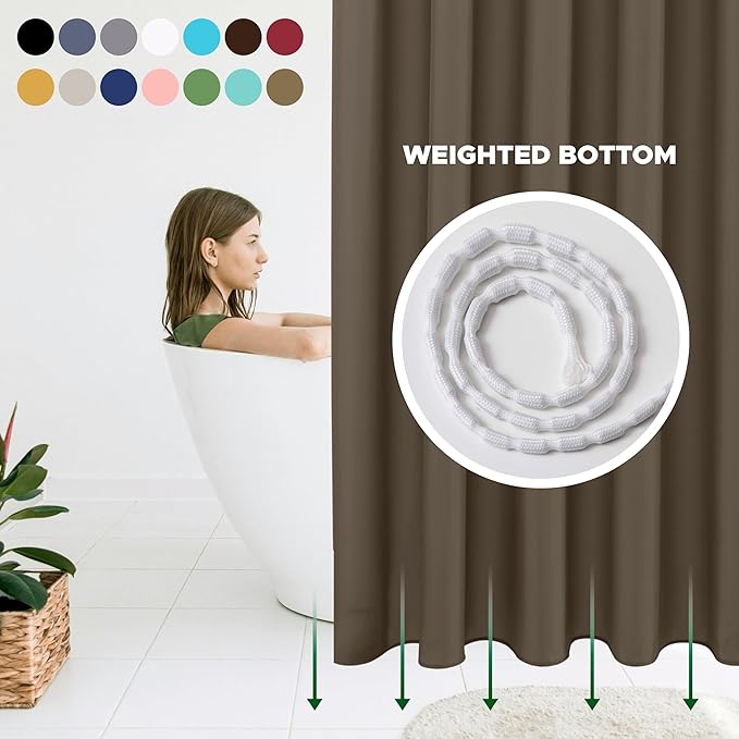 Biscaynebay Hotel Quality Fabric Shower Curtain Liners 72 Inch Width by 84 Inch Length, Taupe Water Resistant Bathroom Curtains, Rust Resistant Grommets Top Weighted Bottom Machine Washable