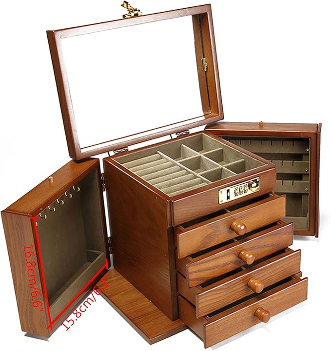 Eapmic Extra Large 5 Layers Wooden Jewelry Box Jewelry Case Cabinet Armoire Ring Necklacel Gift Storage Box Organizer(5 Layers,Brown,Style 4)