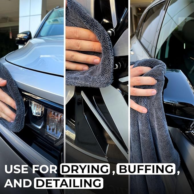 WEST BROS Large Car Drying Towel, 1300 GSM Professional Car Towel with Double Twisted Loop,Super Absorbent Large Microfiber Drying Towels for Cars, Trucks, SUVs - 20"x26", Gray