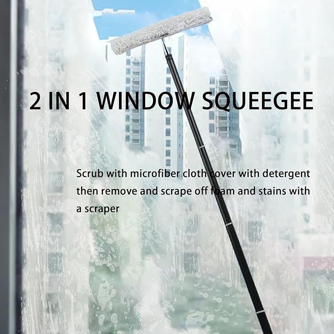 17.3″-60″ Squeegee for Shower Glass - Metal Squeegee with Extension Pole,Window Squeegee for Home, Shower Glass, Car Windshield, High Window, Floors