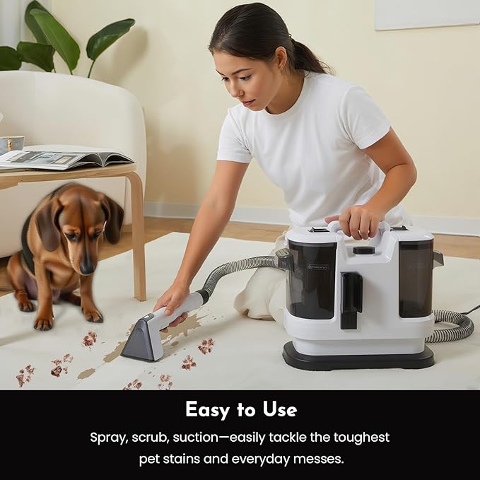 Cutewolf Portable Carpet & Upholstery Cleaner Machine, Handheld Spot Remover, 14Kpa Strong Suction Multi-purpose Deep Cleaner for Couch, Car, Stairs, Rugs, Pet Stains