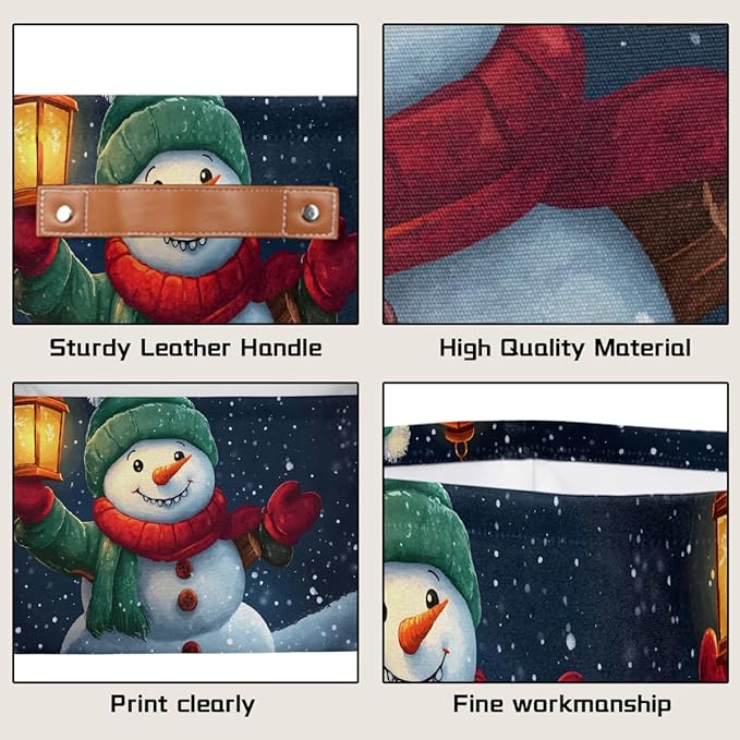 Storage Baskets Bin, Christmas Winter Snowman Collapsible Canvas Fabric Storage Bin Decorative Baskets Toy Organizer Rectangle Storage Boxes with Handles for Home Shelves Nursery, J-014