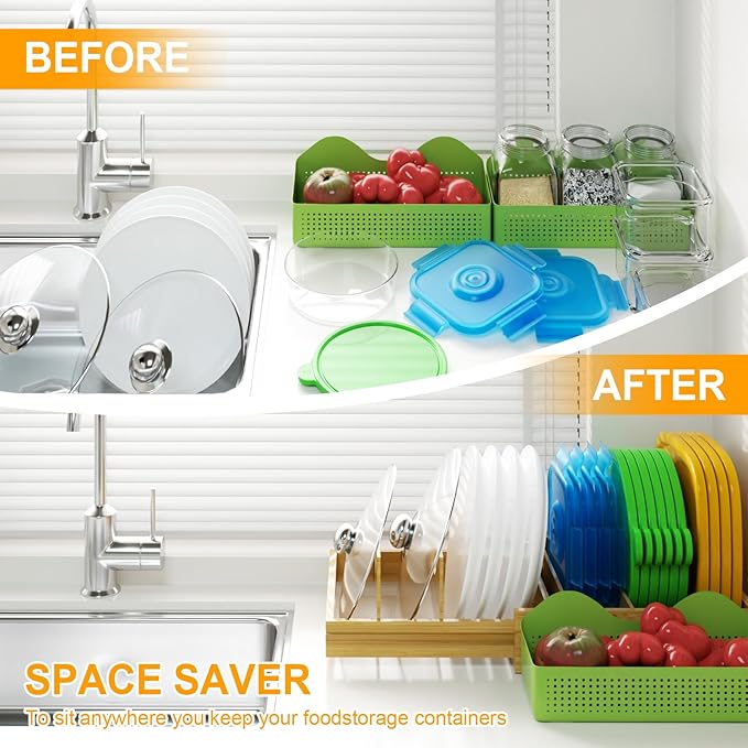 HWQBany Pots and Pans Organizer, Bamboo Expandable Cutting Board Organizers, Adjustable Pot Lids Organizer for Cabinet with 5 Adjustable Dividers for Pots, Pans, Baking Sheets, Cutting Boards, Nature