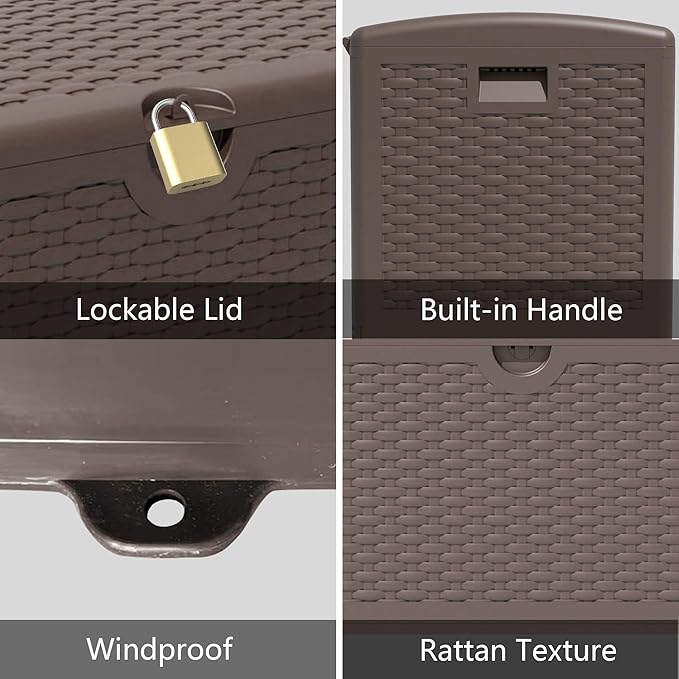 Outdoor Storage Box Waterproof, 90 Gallon Pro Lockable Resin Deck Box Large, Patio Storage Bin for Pool Accessories Cushion Furniture, Garden Tools, UV-Resistant Outside Delivery Brown