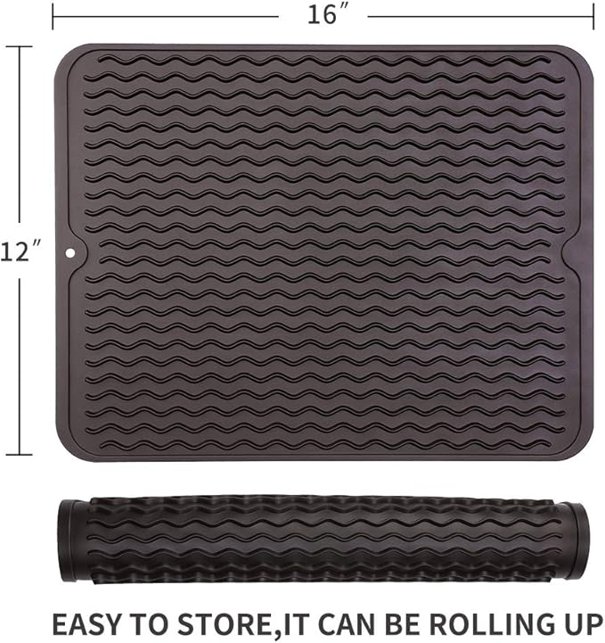 MicoYang Silicone Dish Drying Mat for Multiple Usage,Easy clean,Eco-friendly,Heat-resistant Silicone Mat for Kitchen Counter or Sink,Refrigerator or drawer liner Coffee L 16 inches x 12 inches