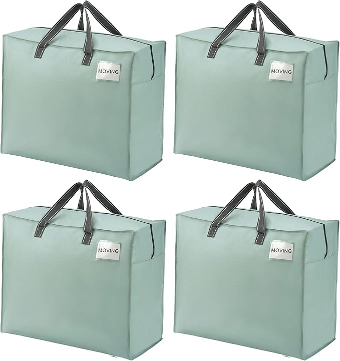 VENO 4 Pack Moving Bags, Christmas Storage Containers, Storage Totes, Zipper On Top, Sturdy, Storage Bags for Camping, Clothes, Bedding, Comforters, Pillows (22 Gallon Light Green, 4 Pack)