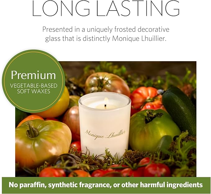 Agraria Monique Lhuillier Tomato Oakmoss Perfume Candle, 7 Oz, 40-50 Hours Flicker Time, Fresh Alluring Botanical Earthy Scented Candles for Home