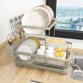 HOMEAILIE Dish Drying Rack, 2-Tier Dish Drying Rack with Utensil Holder – Large Capacity Auto-Draining Dish Drainer with Drainboard for Kitchen Counter, Grey