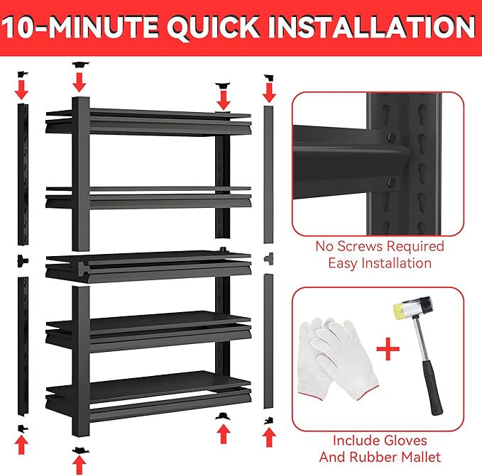 Notmise Metal Garage Shelving Unit, Heavy Duty 5-Tier Adjustable Storage Rack, Steel Shelving,2000 lbs Capacity, Industrial Shelves for Heavy Tools and Equipment (5-Tier 54" H x20 W x 14" D)