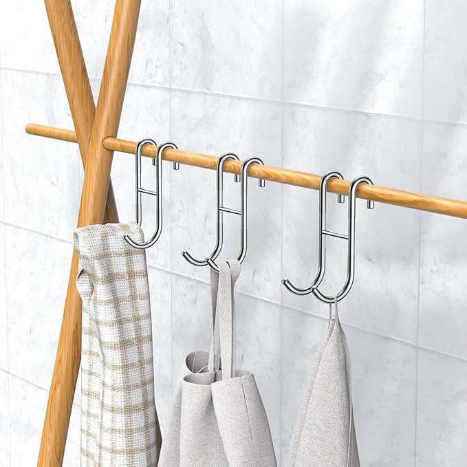 Over Shower Glass Door Hooks, 3 Pack Silver 304 Stainless Steel Shower Door Hooks, Bathroom Frameless Drilling-Free Hanger, Towel Hooks, for Bathing Suits, Robe, Towel, Squeegee, Loofah, Shaver