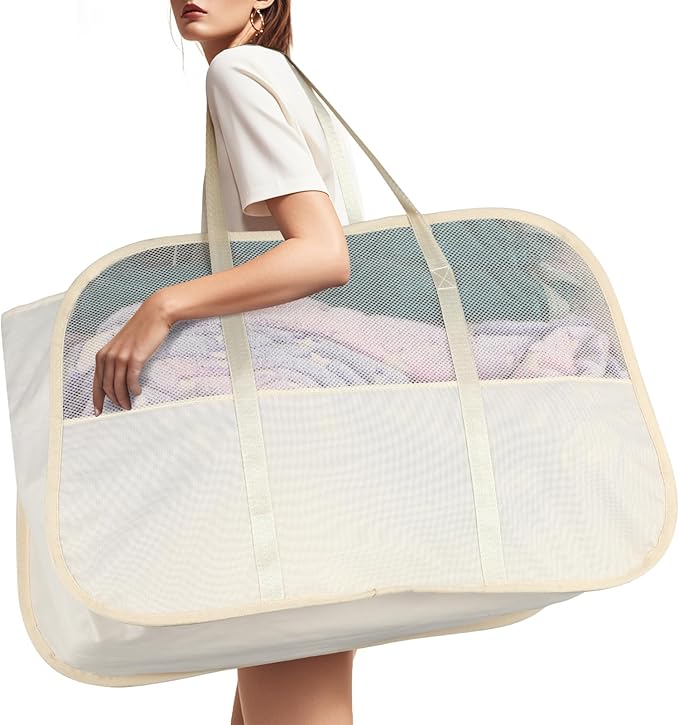 Collapsible Laundry Baskets with Easy Carry Handles, 95L Clothes Hamper for Storage, Foldable Laundry Basket Tear-proof, Large Pop Up Hampers for Laundry, Bedroom, Bathroom, Dorm Beige