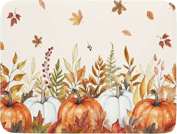 ABSOP Fall Dish Drying Mat for Kitchen Counter 18 x 24 Inch Orange Pumpkin Drying Mat Absorbent Reversible Microfiber Mats for Thanksgiving Decoration Dish Rack Pad Drainer Mat for Coffee Bar