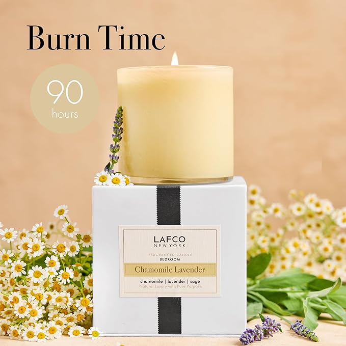 LAFCO New York Signature Candle, Chamomile Lavender - 15.5 oz - 90-Hour Burn Time - Reusable, Hand Blown Glass Vessel - Made in The USA