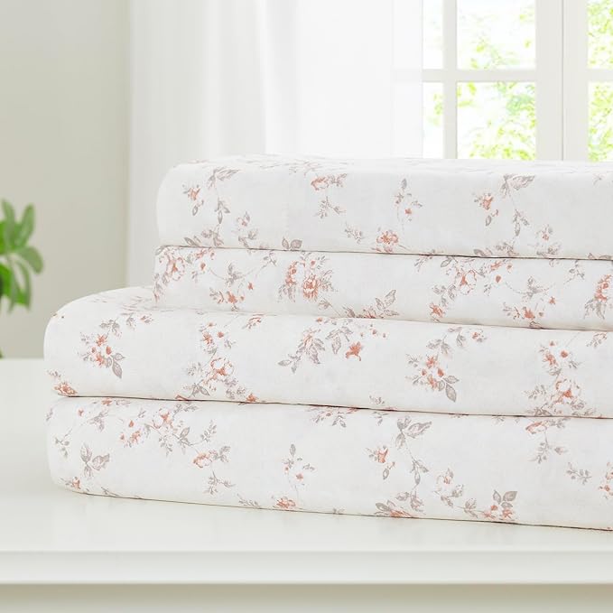 Modern Threads Silky Soft Microfiber and Wrinkle Free Sheets - Luxurious Microfiber Bed Sheets Includes Flat Sheet, Fitted Sheet with Deep Pockets, & Pillowcases Kashmir Rose Clay, Queen