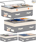 Dolicer 4 Pack Under Bed Storage with Wheels, 6in-10in Height Adjustable Underbed Storage Containers, 92L XXXL Under Bed Drawers Rolling Bin with Clear Lids for Dorm Shoes Clothes Organizers(Grey)