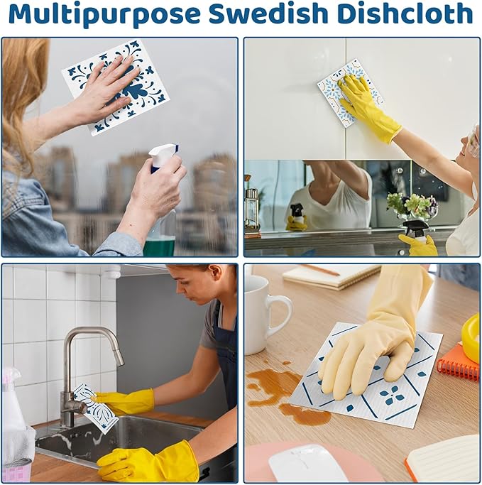 6 Pack Swedish Dishcloths for Kitchen,Swedish Rags Dish Towels with Clips, Reusable Paper Towels Washable Absorbent Cellulose Sponge Cloths for Cleaning Home Kitchen Valentines Gifts for Women