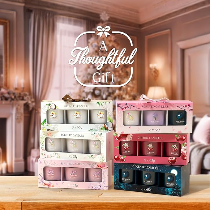 Scented Candles Gifts for Women, Candle Gift Set for Her, 3 Pink Ocean Candles, Birthday Gifts for Women/Men (Pink, 7 oz)